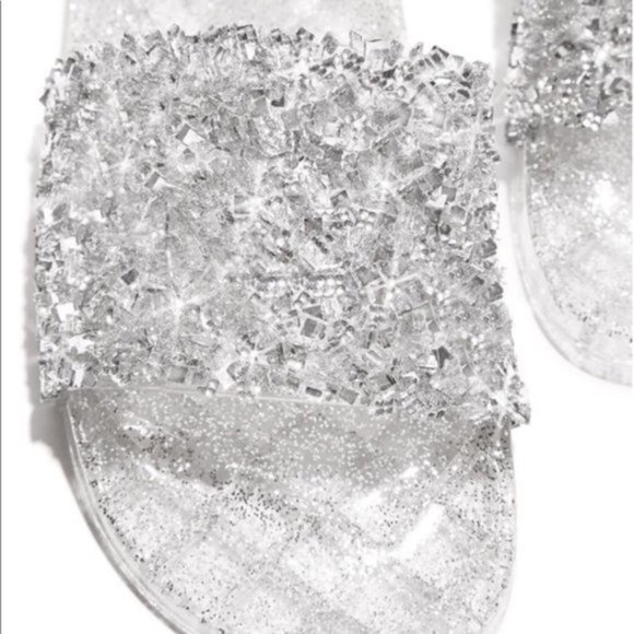 RESTOCKED!! Embellished Sparkle Slides in Silver - Picture 4 of 6